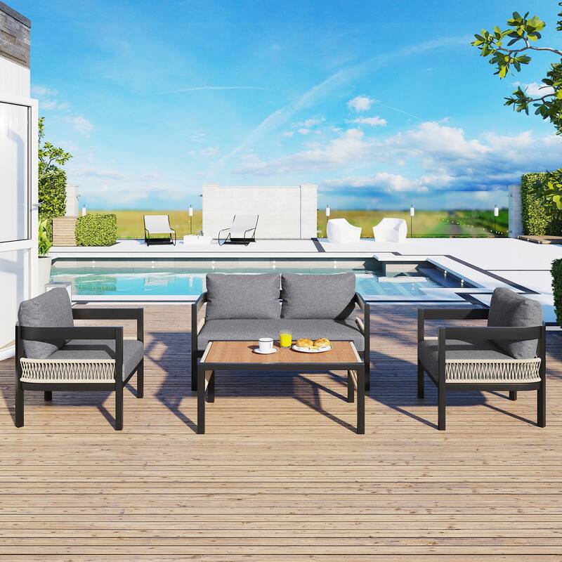 Multi-person Outdoor Iron Sofa Set with A table - Grey