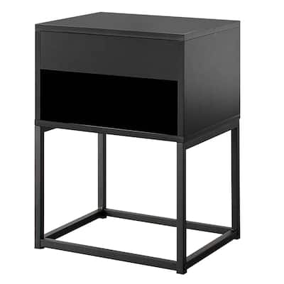 Nightstand with 1 Drawer and Metal Frame, Black