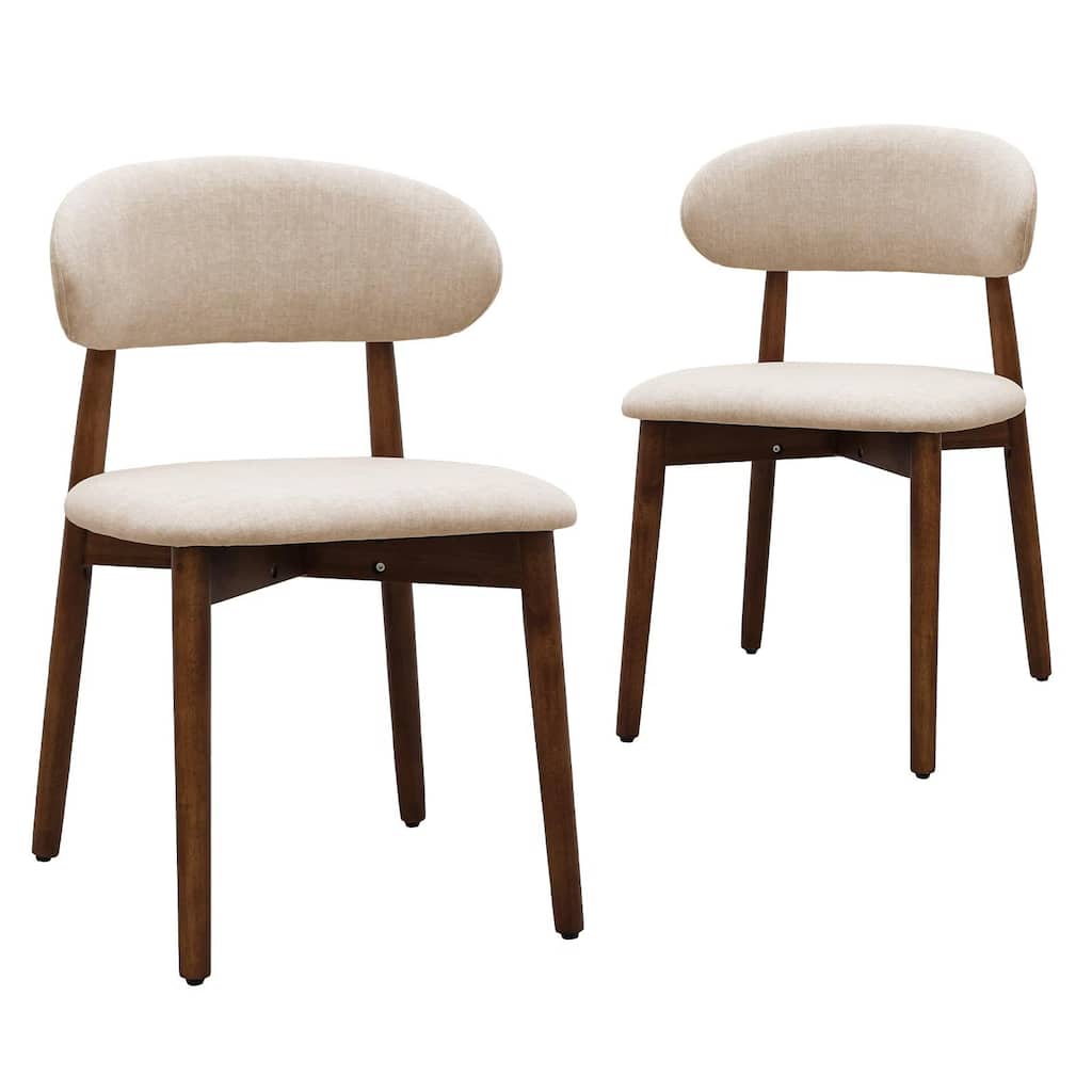 Flannelette Upholstered Dining Chair with Walnut Solid Wood Legs, Armless Chair Set of 2