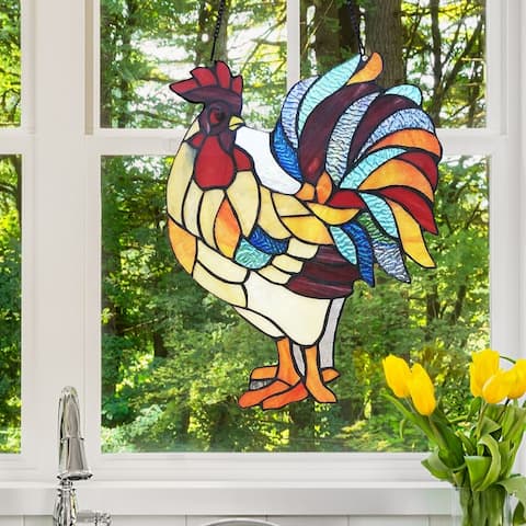 River of Goods 15.25"H Rusty the Rooster Stained Glass Window Panel