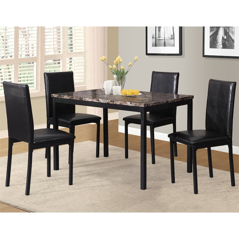 Faux Leather Seat Metal Frame Dining Chairs,Set of 4 - Black