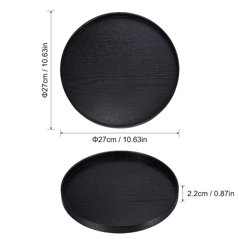 Wood Serving Tray Round Decorative Platter Home Kitchen Table, Black - 11 Inch