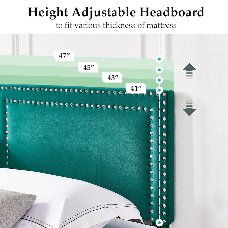VECELO Twin Size Kids Beds Set of 2 Adjustable Headboard Soft Upholstered Headboard with Rivet Detail 8" Underbed Storage