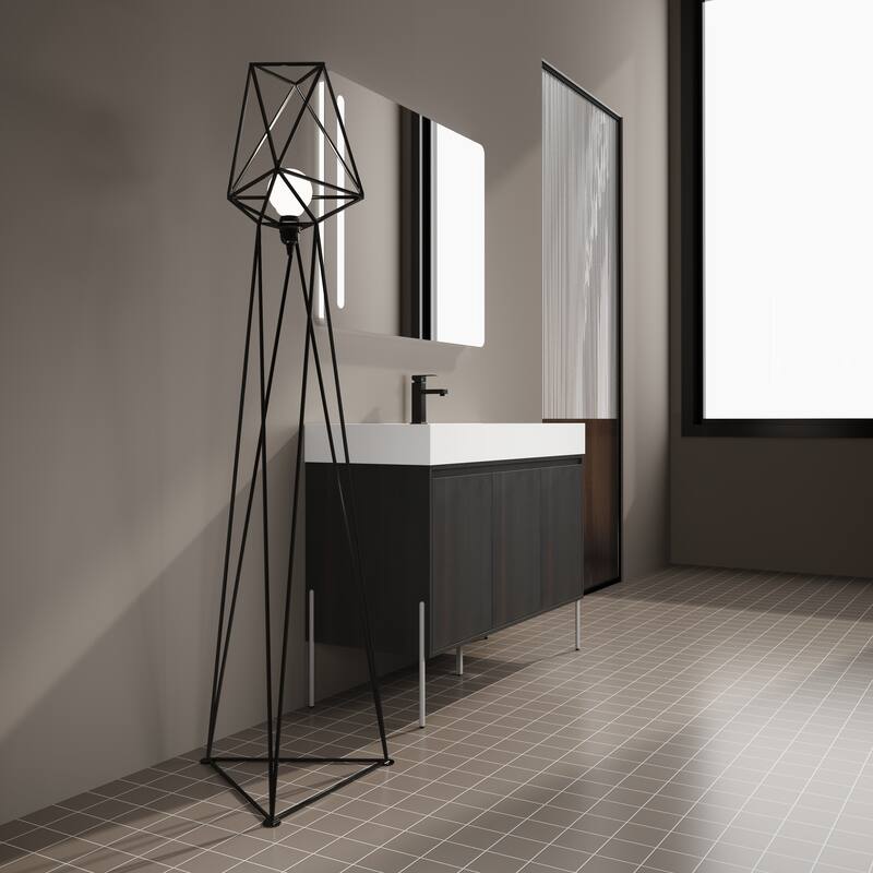 36-Inch Bathroom Vanity with Resin Sink, Floor-to-Ceiling Storage Cabinet, Soft Close Doors, and Easy Assembly