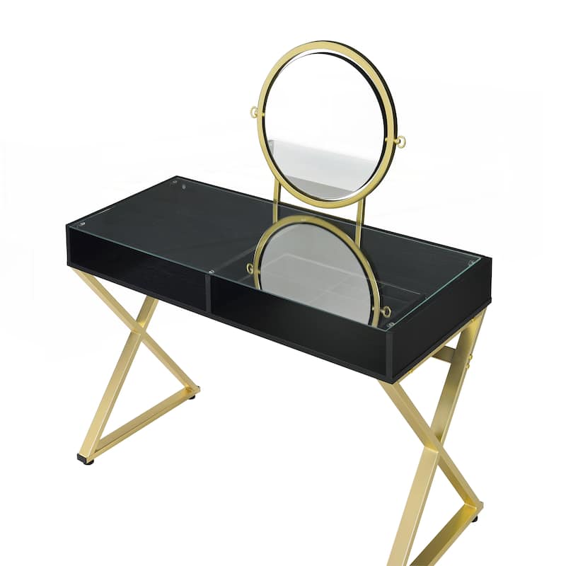 Coleen Black & Gold Finish Vanity Desk