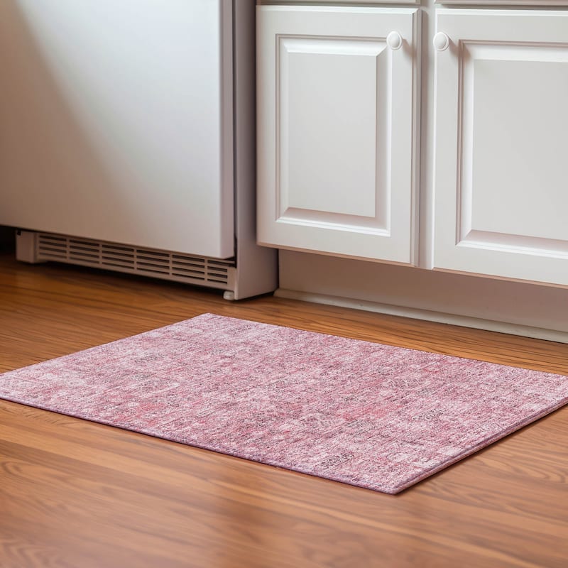 Premium Washable Super Soft Vintage Traditional Mayfield Rug - Pink - 1' 8" x 2' 6"