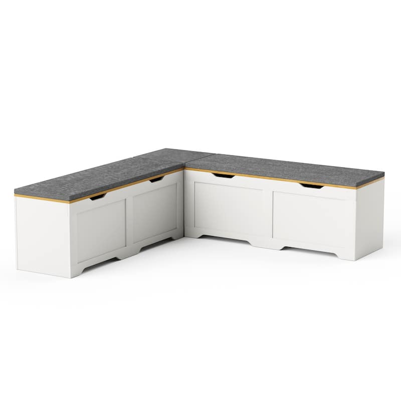 3-Piece L-Shaped Storage Bench with Cushion for Kitchen Corner, Toy Storage & Reading Nook