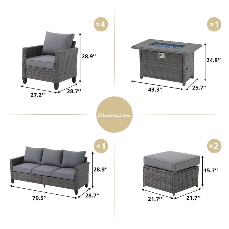 Patio 8-piece Wicker Sectional Sofa Set with Fire Pit