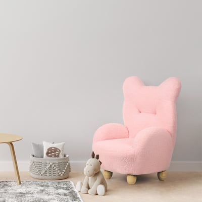 Kids Bear-Shaped Sherpa Chair, Cozy Toddler Foam Sofa for Boys and Girls