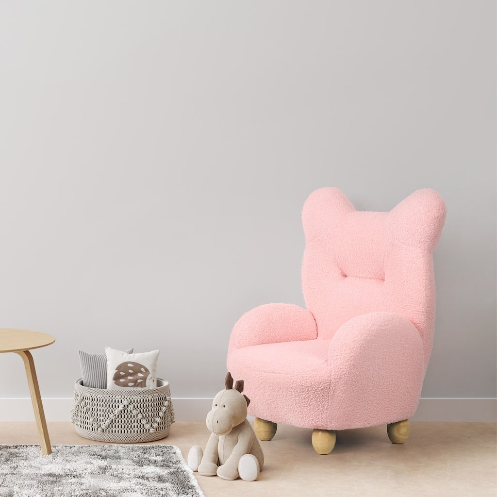 Kids Bear-Shaped Sherpa Chair, Cozy Toddler Foam Sofa for Boys and Girls