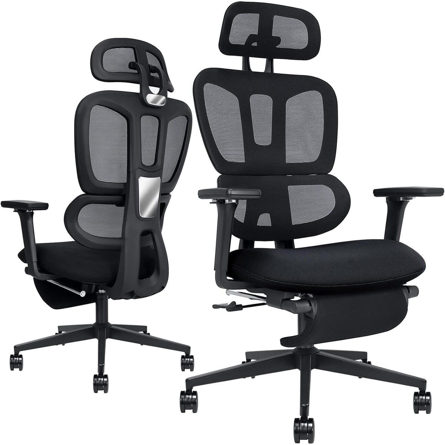 Ergonomic Office Chair with Footrest,High-back Chair with Lumbar Support,2D Headrest & 4D Armrests,Sponge Cushion & Mesh Back