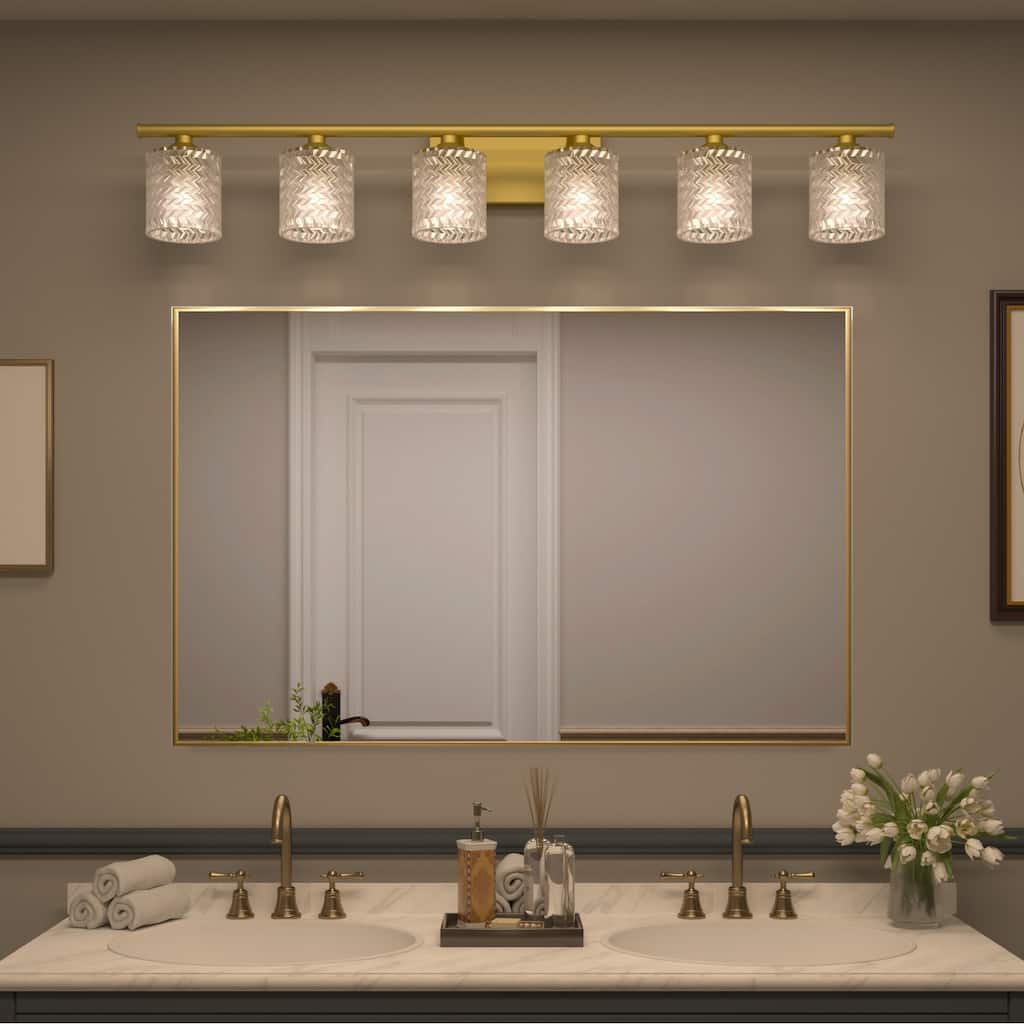 Acroma 6-light Modern 45In Gold Crystal Bathroom Vanity Light - 45 inches