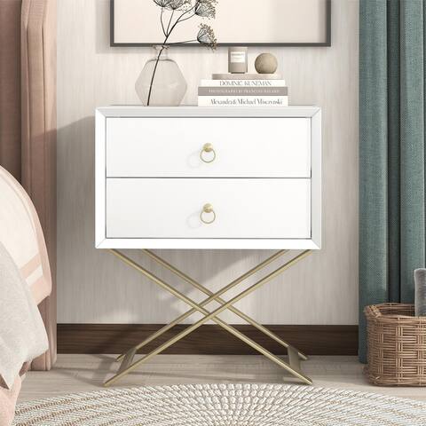 Nestfair Nightstand with 2 Drawers and Golden Handle