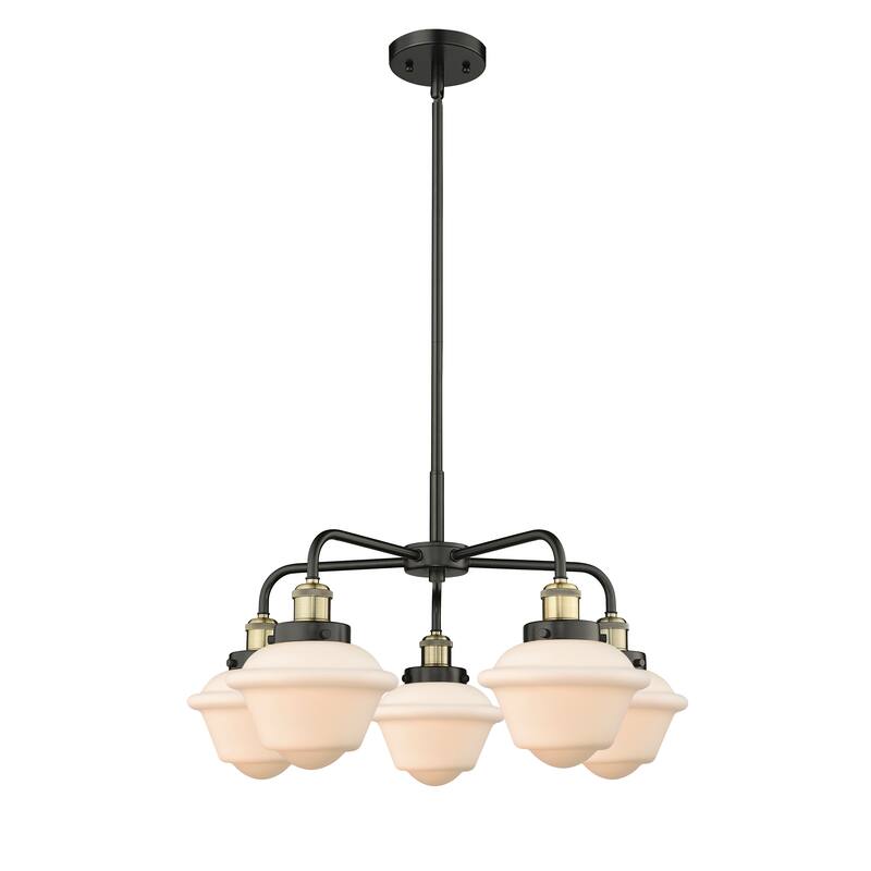 Innovations Lighting Oxford - 5 Light 25" Stem Hung Chandelier - Black Antique Brass/Matte White