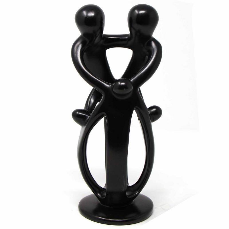 Handmade Soapstone Family Sculpture, Black Finish - 8-inch, 2 Parent, 3 Children