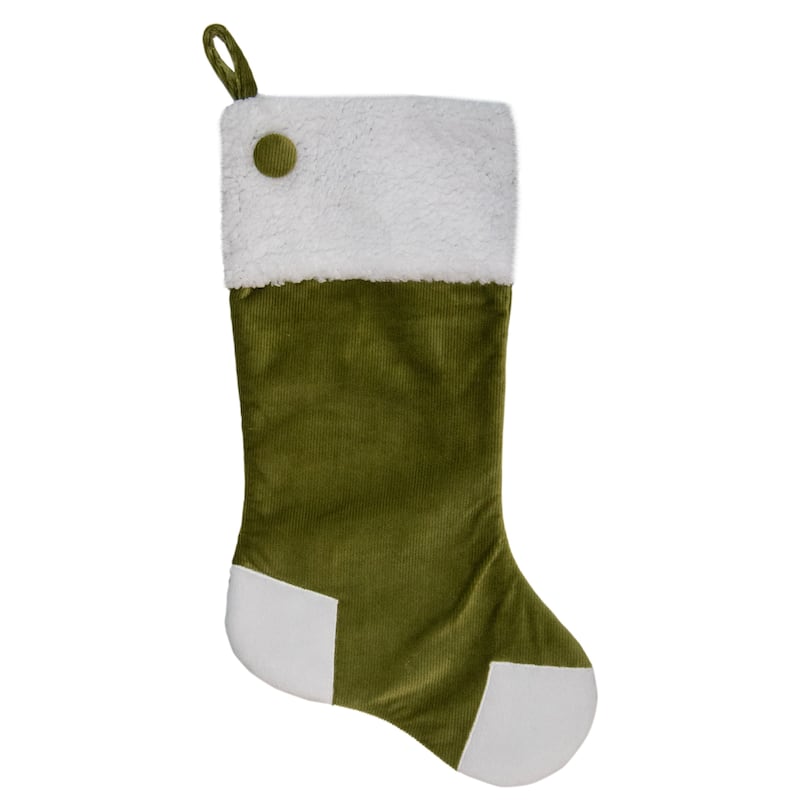 20.5-Inch Green and White Corduroy Christmas Stocking - 20.5"