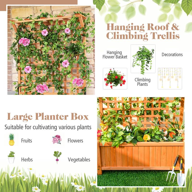 Costway Raised Garden Bed Planter Box Climbing Plants Container with - 35.5'' x 17.5'' x 72.5'' (L x W x H)