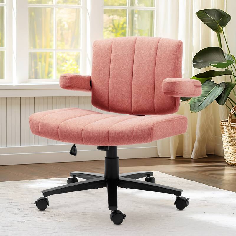 Ergonomic Fabric Office Chair, Adjustable Swivel Executive Desk Chair with Wheels - Dark Pink