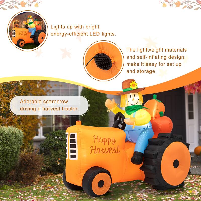 Glitzhome 7ft Fall Lighted Inflatable Tractor Scarecrow Decor