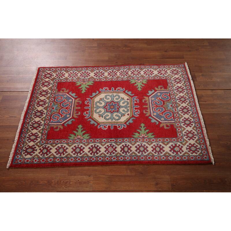 Red Kazak Accent Rug Handmade Traditional Wool Carpet - 2'7" x 4'0"