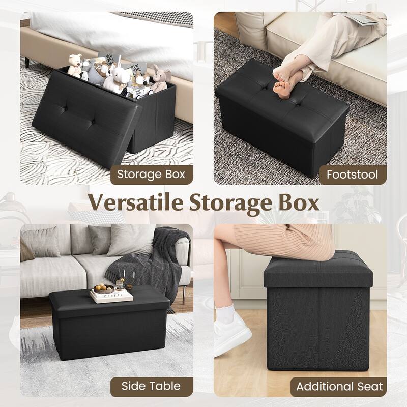 Costway Folding Storage Ottoman Upholstered Rectangle Footstool PVC