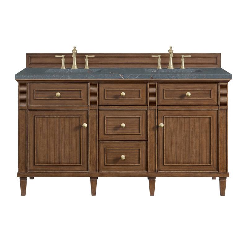 James Martin Vanities 424-V60D-3PBL Lorelai 60" Double Basin Wood - Mid-Century Walnut - Walnut Finish