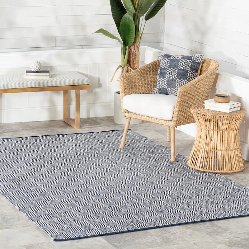 Home Conservatory Squares Handwoven Indoor/Outdoor Area Rug - 5' x 8' - Blue - Rectangle