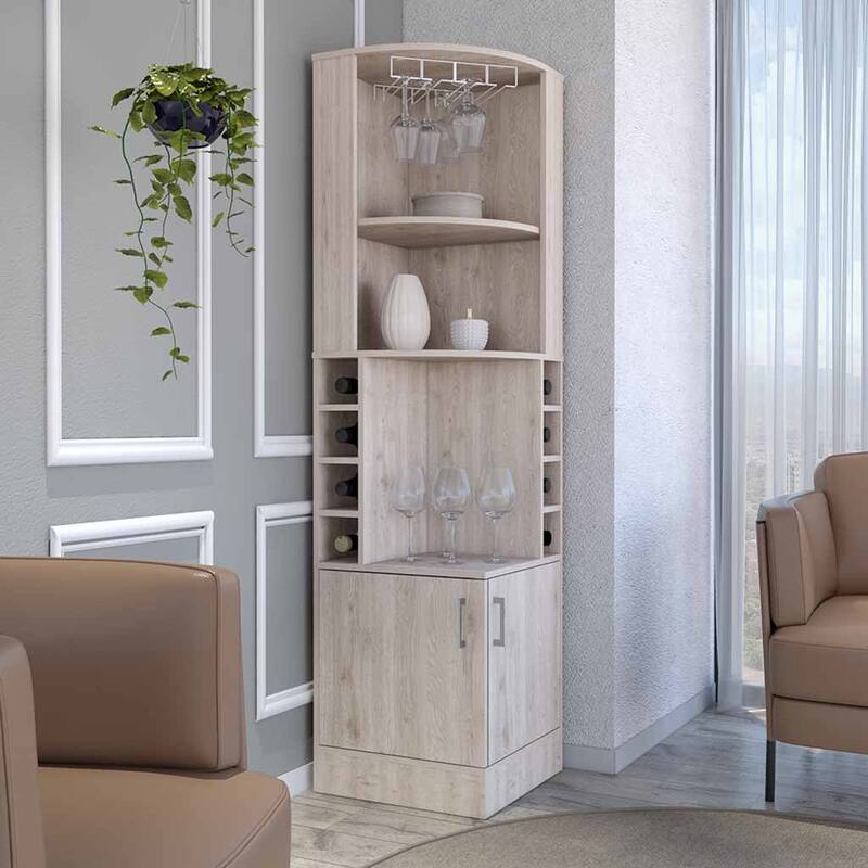 Bar Cabinet Papprika, 8 Wine Cubbies, Double Door, Dark Brown Finish,High quality and durable - Gray