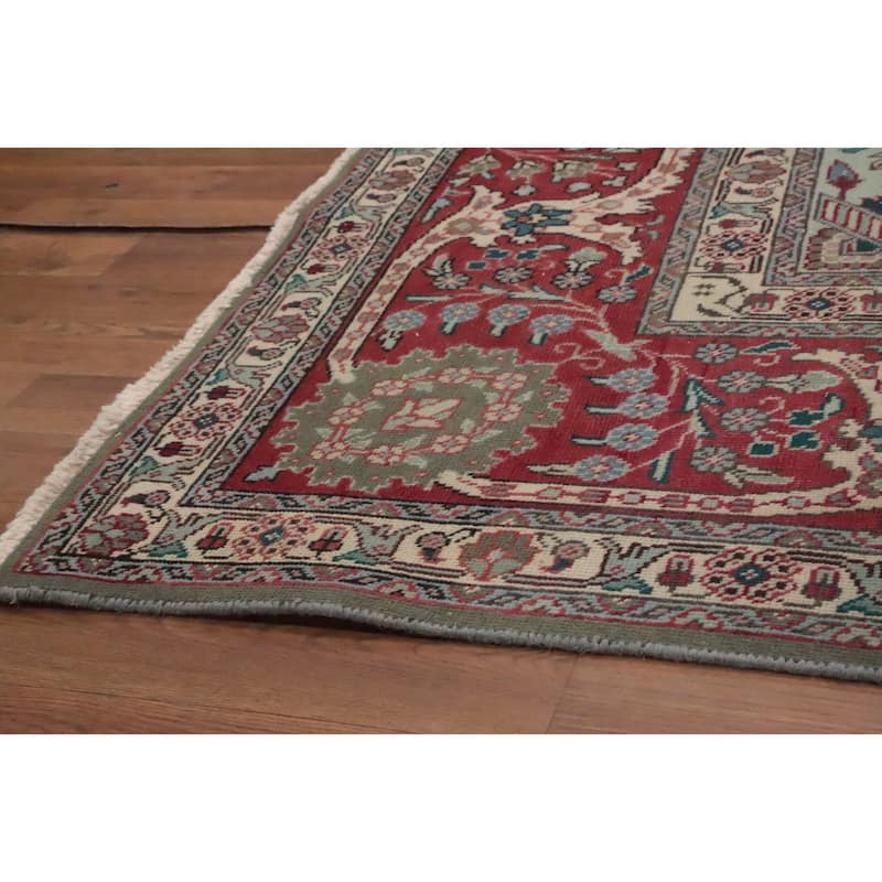 Hand Knotted Oriental 100% Wool Carpet Traditional Floral Greys & Charcoal Tabriz Area Rug - 13' 1'' X 9' 7''
