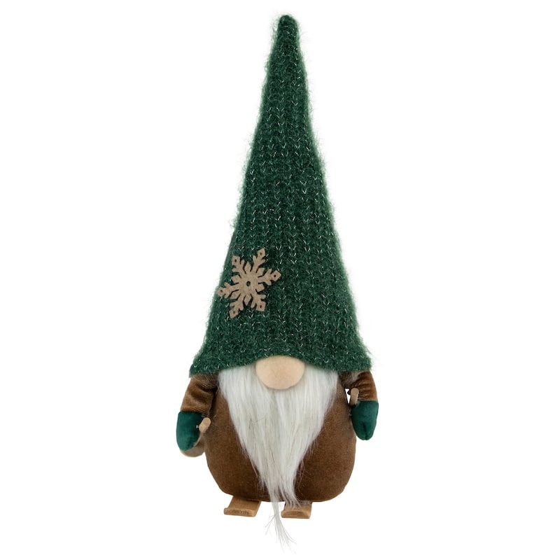 12.5" Skiing Gnome with Green Knit Hat Christmas Decoration