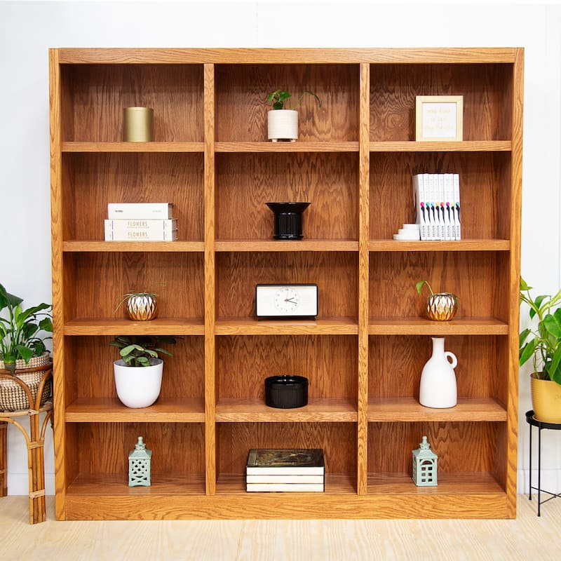 Concepts in Wood Triple Wide Wood Bookcase, 15 Shelf, 72 inch Tall - Oak