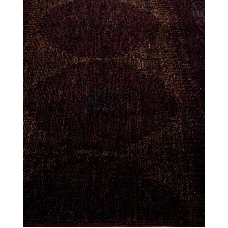 Overton Hand Knotted Wool Vintage Inspired Modern Contemporary Modern Brown Area Rug - 4' 1" x 10' 2"