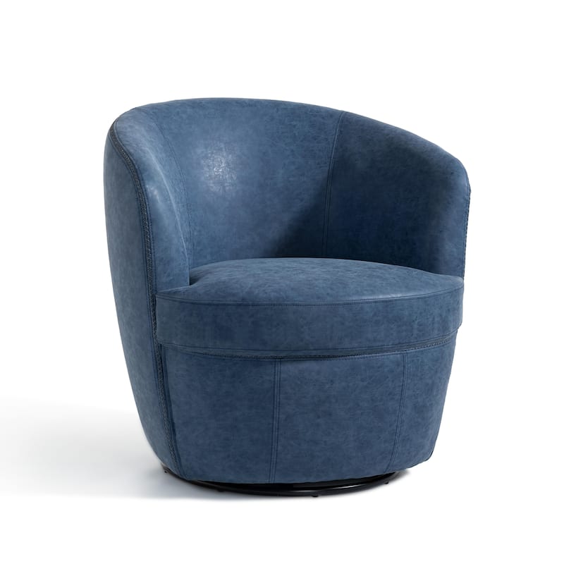 Faux Leather Swivel Barrel Accent Chair for Living Room