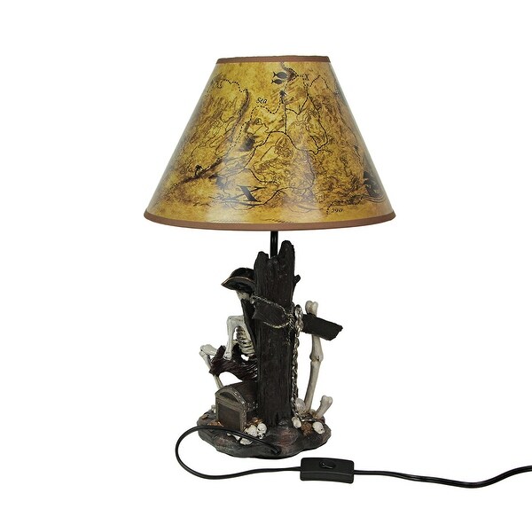 Zeckos 21 Inch Pirate Skeleton Table Lamp With Treasure Map Shade