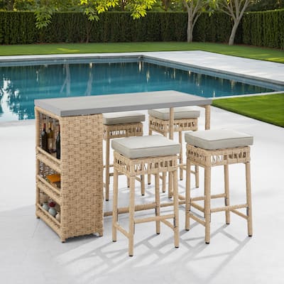Corvus Kabul 5-piece Outdoor Bar Set with Cushioned Stools and Storage Shelf