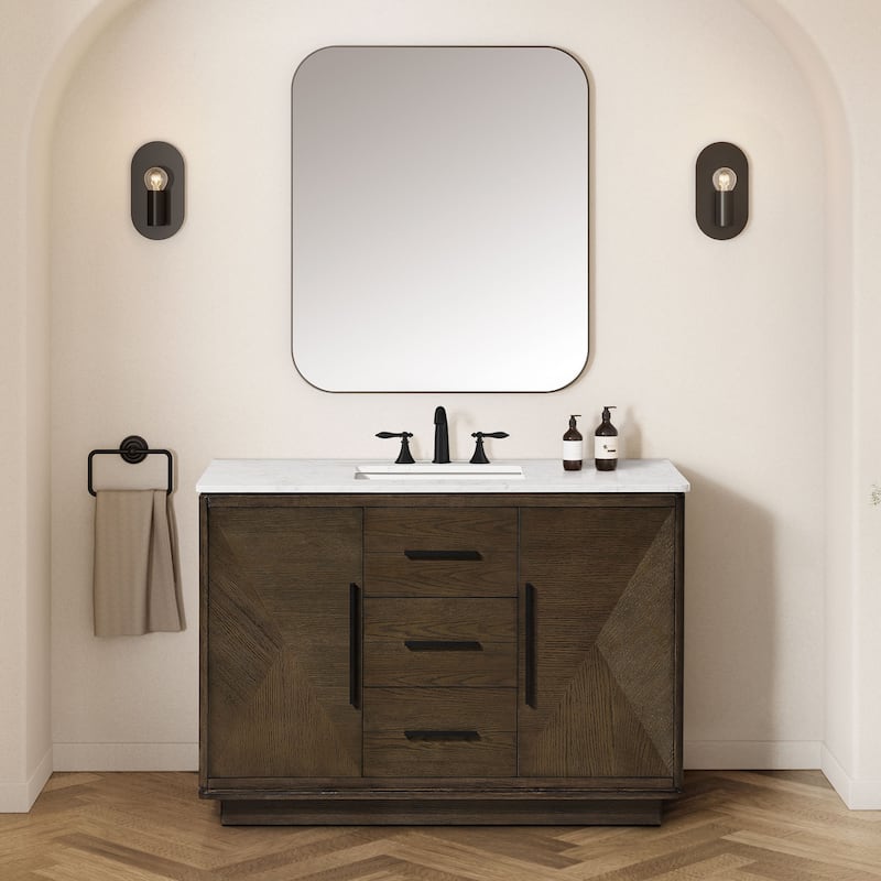 OVE Hale Aged Oak Bathroom Vanity with Engineered Marble Top
