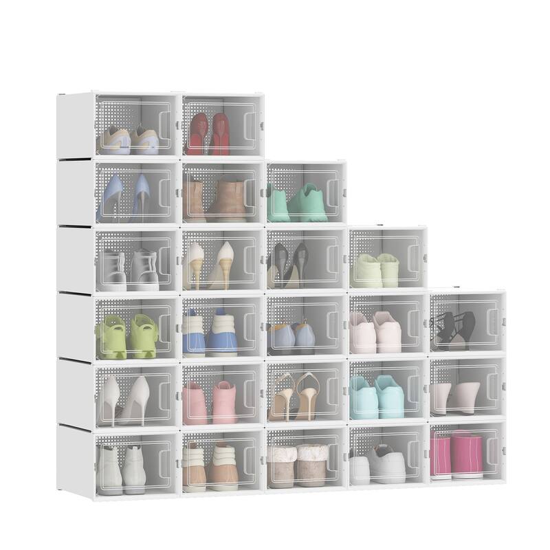 Shoe Storage Boxes 24Pcs Stackable Plastic Sneaker Organizer Transparent Case