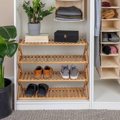 Household Essentials 4-Tier Bamboo Folding Shoe Rack - 27.5"L x 9.8"W x 22.0"H