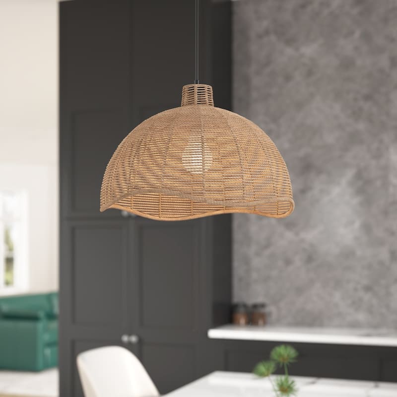 Farmhouse Brown 1-Light Woven Paper Rope Pendant Light