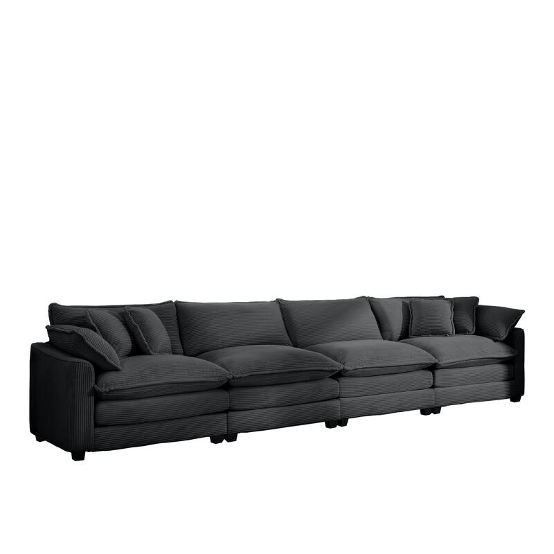 Corduroy Fabric Sectional Sofa Set with Seat Cushions and Pillows, 4 Seater Upholstered Sofa with Removable Armrests
