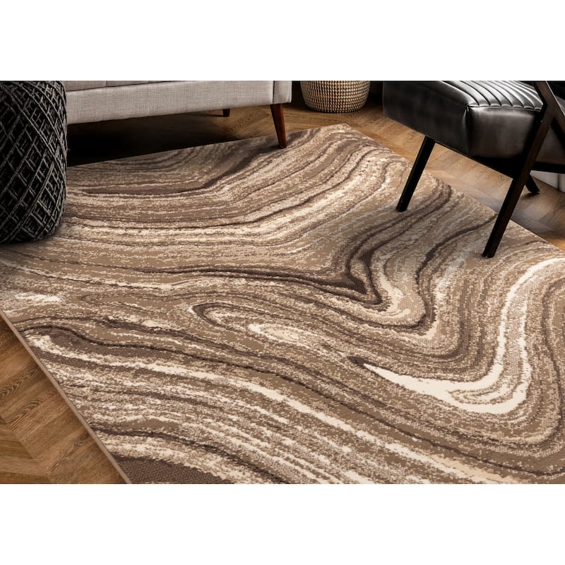 Forte Brown Cream Soothing Waves Area Rug, 5'3" x 7'5"