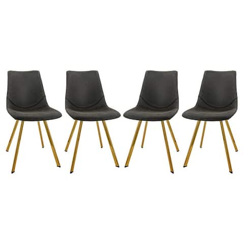 LeisureMod Markley Modern Leather Dining Chair With Gold Legs Set of 4