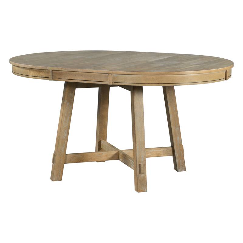 Extendable Round Dining Table, 42''-58'' Adjustable Office Table with X-Shaped Base, Wood Kitchen Table for 4-6 People