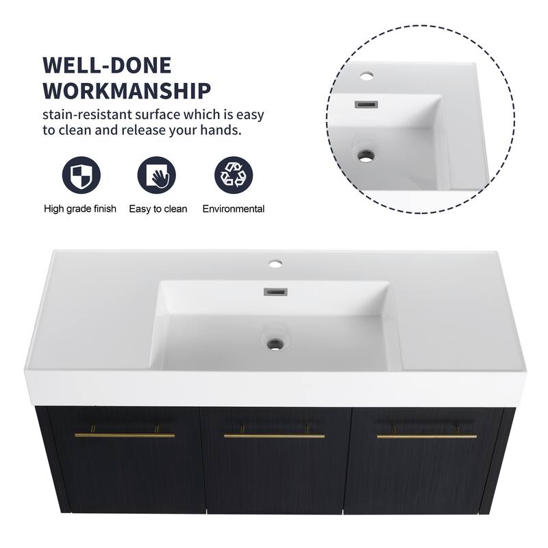 30" Floating Bathroom Vanity with Resin Sink, Soft-Closing Hinges, Ample Storage, and Black Chestnut Finish