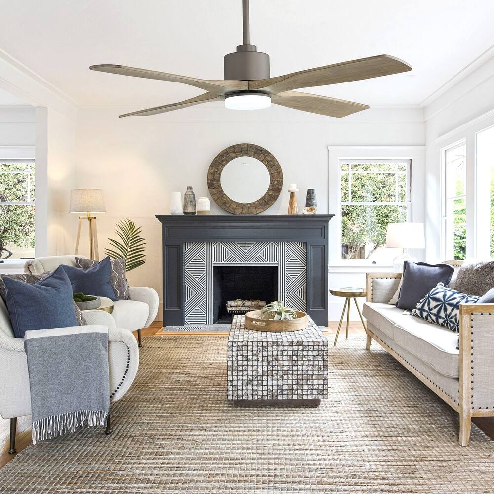 MLiAN 54 inch Solid Wood Indoor Ceiling Fan with Light Kit and Remote - 54 inch