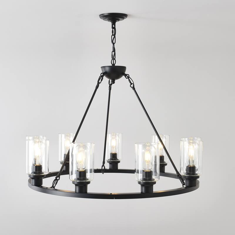 Black Wagon Wheel Chandelier 31.5 Inch ModernGlass Pendant Light 12-Light Ceiling Hanging Fixtures,NO INCLUDED BULBS - Brown