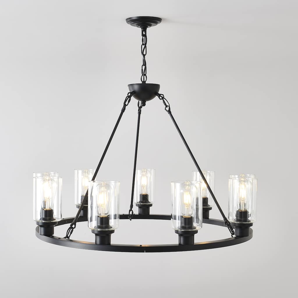 Black Wagon Wheel Chandelier 31.5 Inch ModernGlass Pendant Light 12-Light Ceiling Hanging Fixtures,NO INCLUDED BULBS