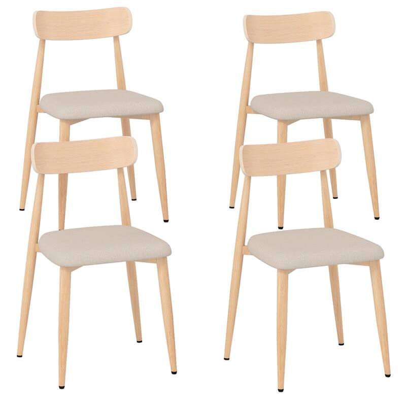 Gymax Modern Upholstered Dining Chairs Set of 4 Linen Fabric - Oak, Grey