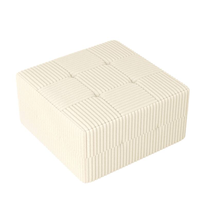 Minimalist Corduroy Upholstered Sectional Sofa with Chaise, Modular Compressed Sleeper Couch with Ottoman for Living Room
