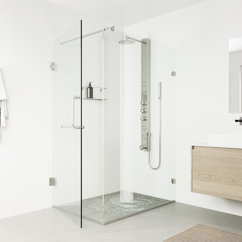 VIGO Bowery 58" H x 4" W 4-Jet Shower Panel with Round Shower Head and Tub Filler - Stainless Steel